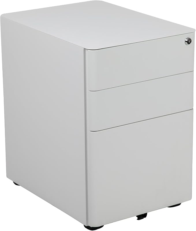 Flash Furniture Warner Modern 3-Drawer Mobile Locking Filing Cabinet with Anti-Tilt Mechanism and Hanging Drawer for Legal & Letter Files, White