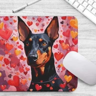 Doberman Pinscher Mouse Pad Dog with Red Hearts Pattern Non-Slip Rubber Mouse Pad Puppy in Love Mouse Pad for Home Office Work Desk Computer Desktop Laptop for Dog Lovers