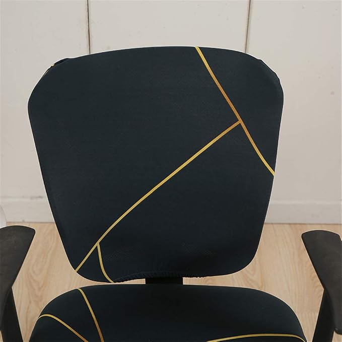 Jinzio Computer Office Chair Cover - Split Protective & Stretchable Cloth Polyester Universal Desk Task Chair Chair Covers Stretch Rotating Chair Slipcover Dark Green Gold