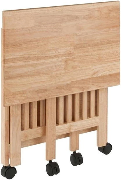 Pemberly Row Portable Foldable Printer Stand, Solid Wood Construction, Natural Finish, 27.17"H x 24.02"W x 16.22"D, Swivel Casters with Locking Wheels, Transitional Style Home Office or Kitchen Use