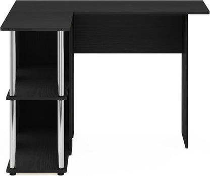 Furinno Abbott L-Shape Desk with Bookshelf, Americano/Chrome