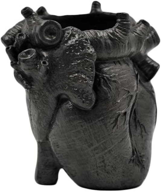 Heart-Shaped Pen Holder, 4.3" x 3.74" Human Heart Organ Shape Pen Holder, Gothic Makeup Brush Holder, 3D Realistic Hearts Anatomy Model for Makeup Brushes Pens,Desk Accessories (Black)
