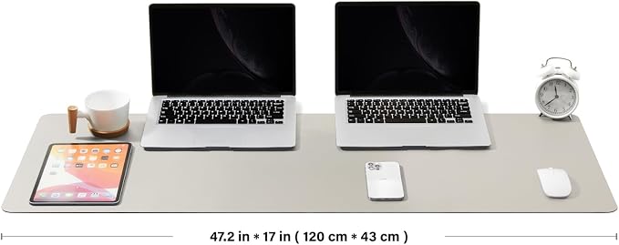 Large Desk Mat - 47.2"x 17" Non-Slip PU Desk Pad for Office and Home - Ideal for Large Mouse Pad and Desk Mats on Top of Desks(Light Gray)