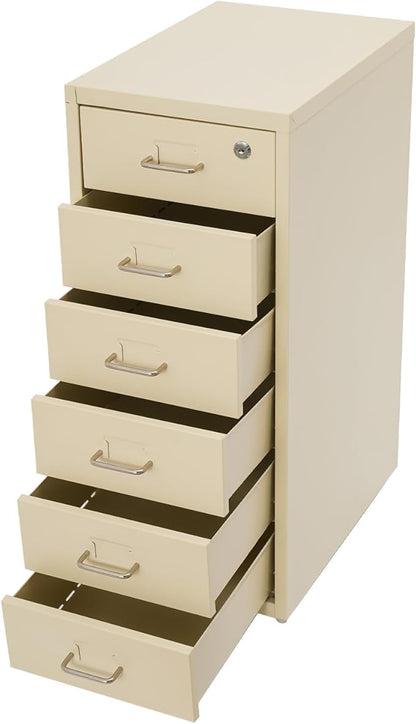 Vertical File Cabinet, 6 Drawers Rolling File Organizer Cabinets with Lock, Heavy Duty Metal Storage Cabinet, Movable Under Desk Filing Cabinet for Office, Study, Dresser (Beige)
