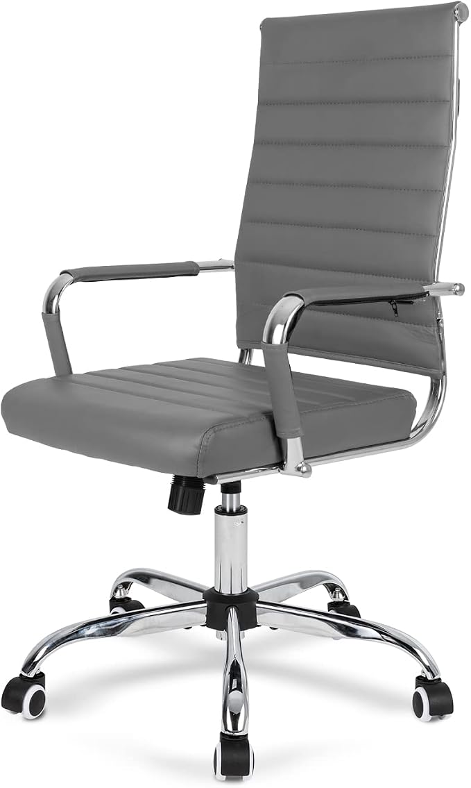 Okeysen Ergonomic Office Desk Chair, Modern PU Leather Conference Room Chairs Ribbed, High Back Executive Swivel Rolling Chair for Home, Office