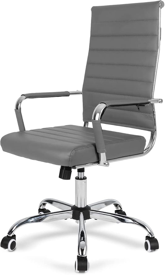 Okeysen Ergonomic Office Desk Chair, Modern PU Leather Conference Room Chairs Ribbed, High Back Executive Swivel Rolling Chair for Home, Office