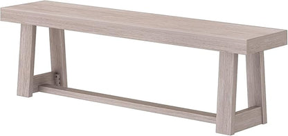 Plank+Beam 60 Inch Farmhouse Dining Bench, Solid Wood Entryway Bench, Wooden Outdoor Bench, Kitchen Dining Seat, Dining Room, Home Office, Living Room Furniture, Easy Assembly, Seashell Wirebrush
