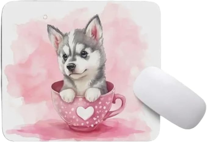 TUBBIE Basic Mousepad Puppy in Tea Cup Mouse Pad Desktop Laptop Computer Accessories Home Office Gaming Work Desk Computer Non-Slip Rubber Gift for Dogs Lover Mousepad Coffee or Tea (Siberian Husky)