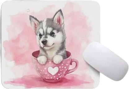 TUBBIE Basic Mousepad Puppy in Tea Cup Mouse Pad Desktop Laptop Computer Accessories Home Office Gaming Work Desk Computer Non-Slip Rubber Gift for Dogs Lover Mousepad Coffee or Tea (Siberian Husky)
