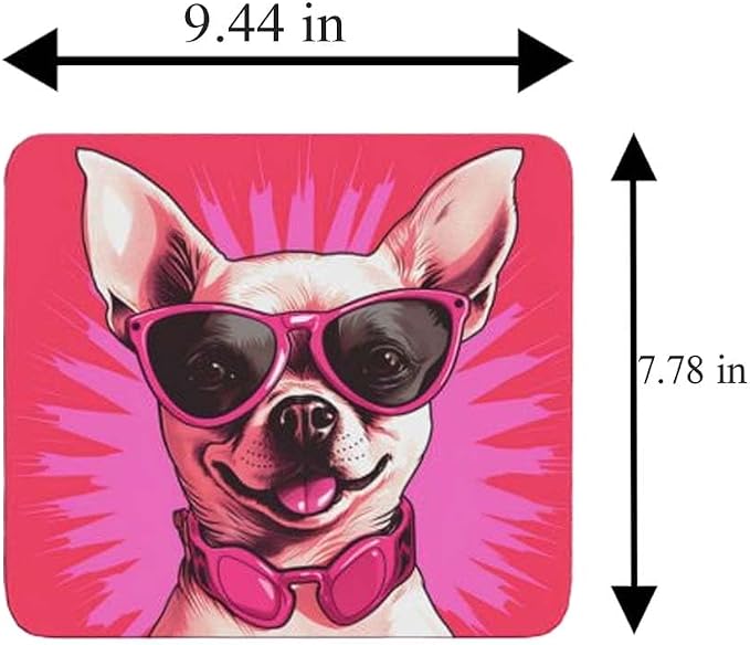 Pink Mousepad Glamour Dog Chihuahua Mouse Pad for Home Office Gaming Working Desk Computer Desktop Accessories Non-Slip Rubber Mousepad for Dog Lovers