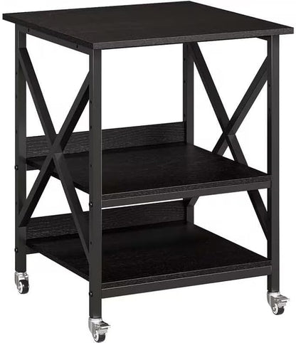 VENNQD 23.6 x 23.6 x 30.3 Inches Printer Stand, Large Printer Table with Adjustable Middle Shelf, Rolling Printer Cart with Wheels, 3 Tier Printer Table for Home Office Living Room Scanner Fax, Black