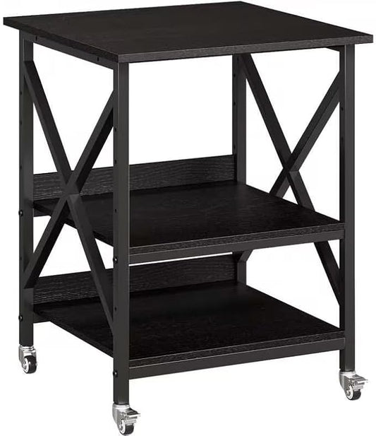 VENNQD 23.6 x 23.6 x 30.3 Inches Printer Stand, Large Printer Table with Adjustable Middle Shelf, Rolling Printer Cart with Wheels, 3 Tier Printer Table for Home Office Living Room Scanner Fax, Black