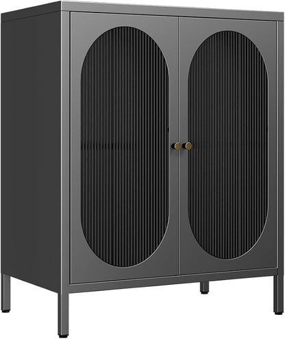2 Translucent Door Metal Accent Storage Cabinet-Locker Cabinet for Office Room,Garage-Metal Storage Cabinet with 1 Adjustable Shelves(Translucent Door, Black)