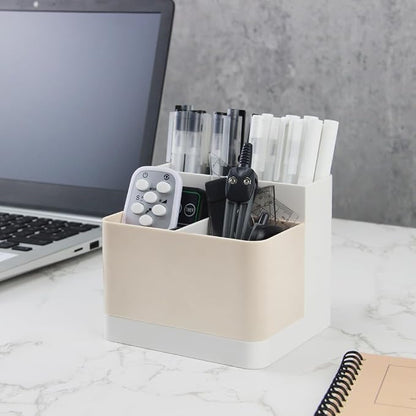 Poeland Desktop Storage Organizer, Pen and Pencil Cases Boxes, Pen or Pencil Holder Box Container for Desk, Office Supplies, Vanity Table Tan