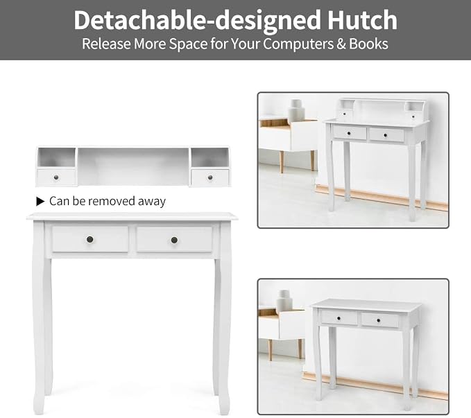Giantex Writing Desk with 4 Drawers, Removable Floating Organizer 2-Tier Mission Home Computer Vanity Desk for Apartment Small Space, White