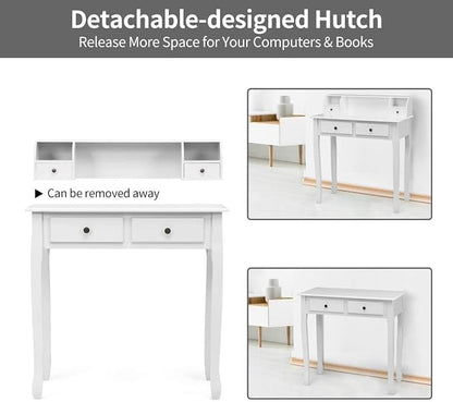 Giantex Writing Desk with 4 Drawers, Removable Floating Organizer 2-Tier Mission Home Computer Vanity Desk for Apartment Small Space, White