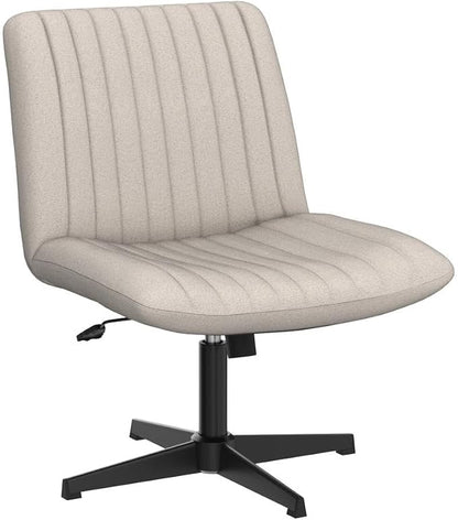 LEMBERI Fabric Padded Desk Chair No Wheels, Armless Wide Swivel,120° Rocking Mid Back Ergonomic Computer Task Vanity Chairs for Office, Home, Make Up,Small Space, Bed Room,Beige