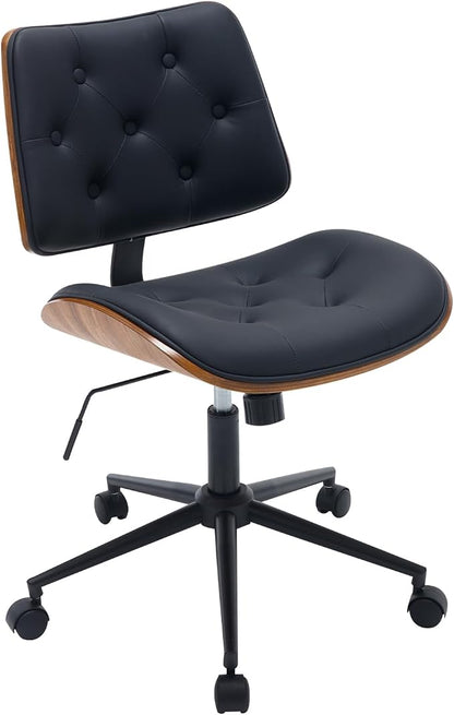 BV Armless Desk Chair with Wheels, 360 Swivel Home Office Chair No Arms, Height Adjustable Task Chair for Small Space, PU Leather Office Chair, Rolling Chair for Reading Room, Conference Room, Black