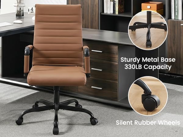 Leather Office Desk Chair, Conference Room Chairs with Wheels, Modern Executive Computer Guest Chairs with Arms