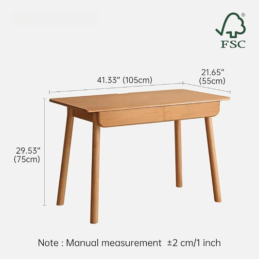 Solid Wood Desk, Mid Century Modern Home Office Desk, Computer Desk with Drawer for Writing Study Vanity 41.33" W