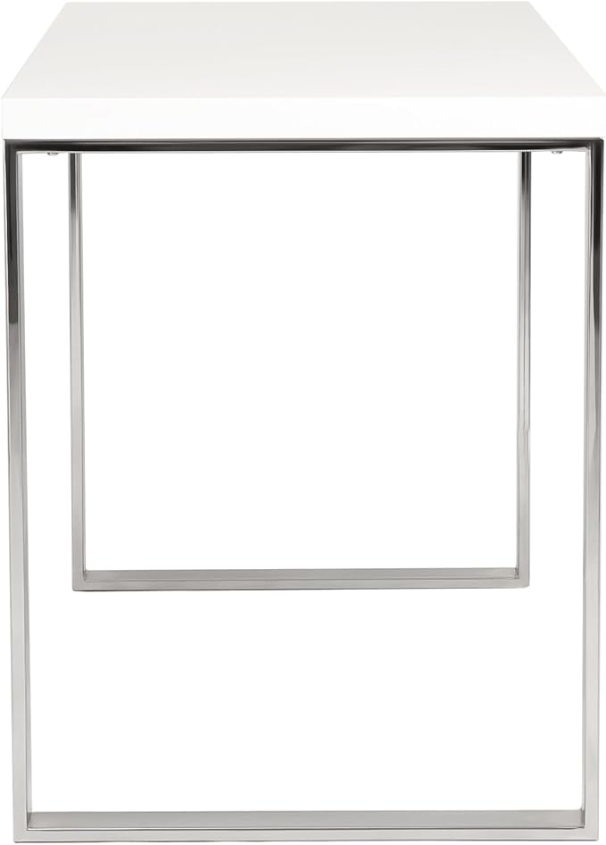 Euro Style Dillon 47" Home Office Writing Gaming Desk | Modern Industrial Elegance | Glossy Wood Finish | Professional-Grade Construction for Daily Use | White with Polished Stainless Legs