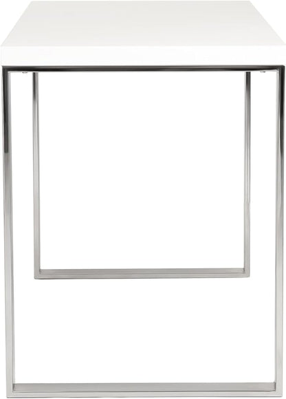 Euro Style Dillon 47" Home Office Writing Gaming Desk | Modern Industrial Elegance | Glossy Wood Finish | Professional-Grade Construction for Daily Use | White with Polished Stainless Legs