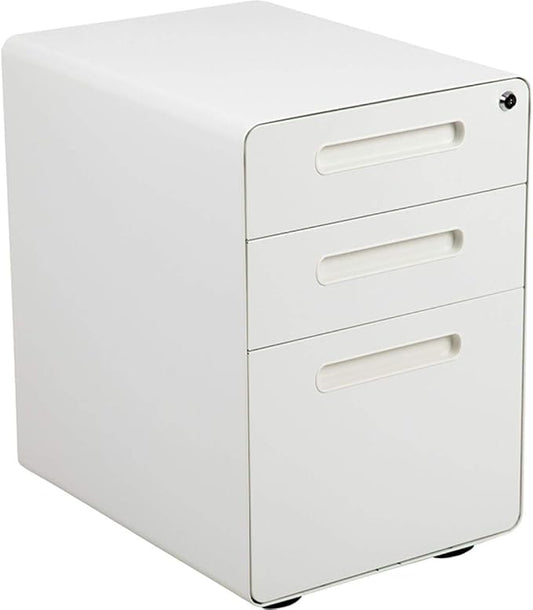Flash Furniture Wren Ergonomic 3-Drawer Mobile Locking Filing Cabinet with Anti-Tilt Mechanism and Hanging Drawer for Legal & Letter Files, White