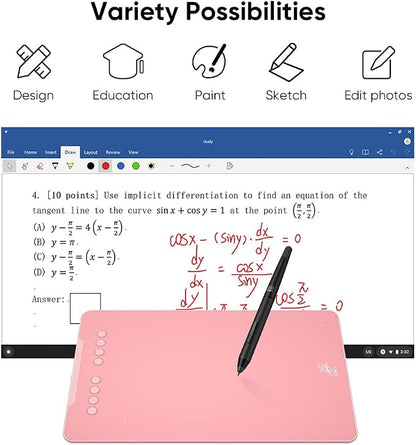 XPPen Deco 01 V3 10x6 Drawing Tablet | 16K Pressure Pen | Battery-Free Stylus | 8 Hotkeys | for OSU Gaming & Teaching | PC/Mac/Android/ChromeOS Compatible | Pink