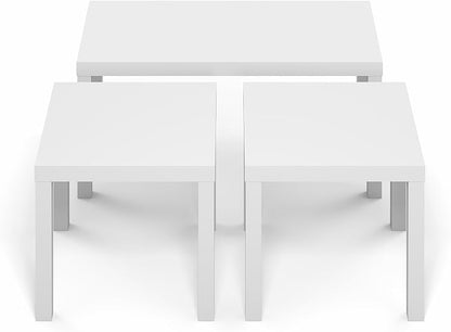 Furinno Classic Living Room Table Set of 3, Modern 1.8 Inch Thick Tabletop Rectangle Coffee Table with 2 Side Tables, End Tables, for Living Room, Home Office, White
