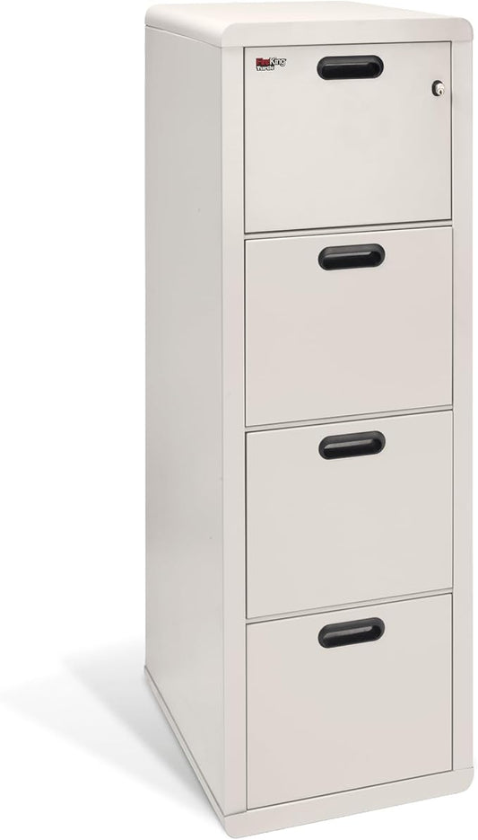 FireKing Turtle Contour - 4 Drawer Fire Safe File Cabinet with Key Lock - 1 Hour Fire Rated, UL Rated & Water Resistant Home Safe - Made in the USA Legal & Letter Filing Cabinet - Platinum