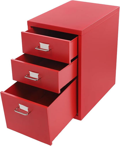 3-Drawer Mobile File Cabinet, Metal Filing Storage Cabinet with Wheels Small Nightstand Under Desk Organizer for Home Office (Red)