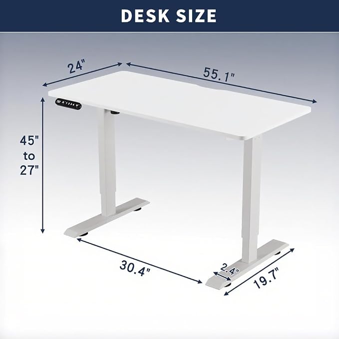 55 Inch Computer Desk, Large Office Desk for Home Office, Modern Writing Table with Sturdy Metal Frame