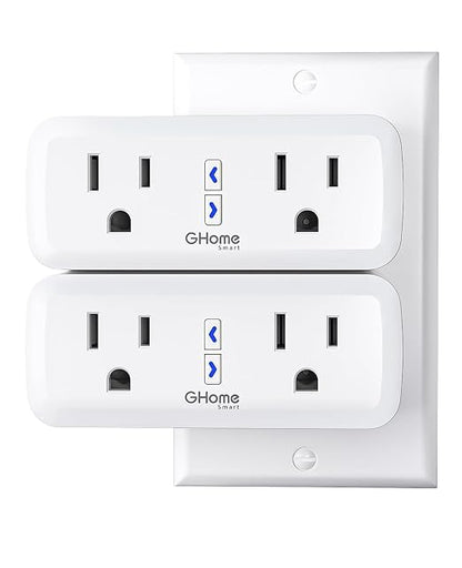 Dual Smart Plug 15A, GHome Smart Plugs Work with Alexa and Google Home, 2-in-1 Compact Smart Outlet Timer with APP Remote Control, 2.4GHz Wi-Fi Only, No Hub Required, FCC Listed, 2 Pack