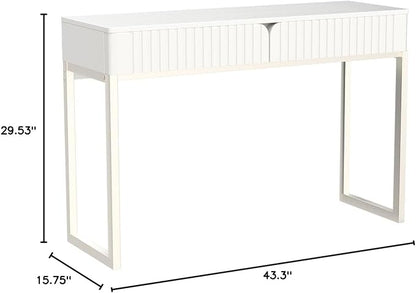 Tamworth Design Modern Multi-Purpose Desk, White & Antique Brass, 43" L x 15.75" W, 2 Large Drawers, Computer/Vanity/Study, Adult Size
