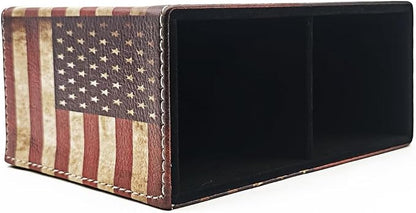 Pen Holder, Rectangle Vintage Pencil Holder with 2 Compartments, PU Leather Art Remote Control Holder Organizer Storage for Desk Accessory (American Flag)