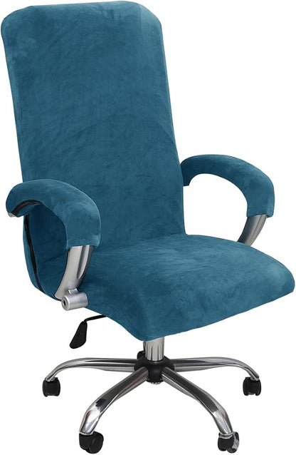 Velvet Plush Office Desk Chair Cover, Peacock Blue, XL | Stretchable, Ergonomic, Cat Proof Protector, For Office Desk Computer Chairs with Wheels & Armrests,Executive Rotating Chairs