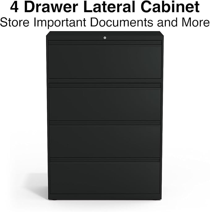 STAPLES Commercial 4-Drawer Lateral File Cabinet, Letter/Legal Size, Lockable, 52.36" H x 36" W x 18.62" D, Black (60925/17454)