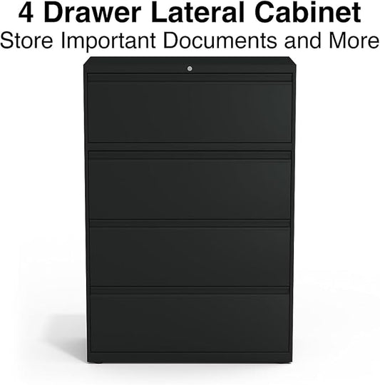 STAPLES Commercial 4-Drawer Lateral File Cabinet, Letter/Legal Size, Lockable, 52.36" H x 36" W x 18.62" D, Black (60925/17454)