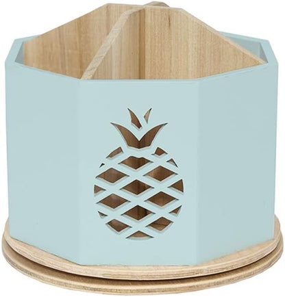 Spinning Desktop Stationary Organizer – Decorative Wooden Rotating Pen and Pencil Cup – Desk and Table Top Office Supplies Station - by Designstyles (Sky Blue Pineapple Cutout)