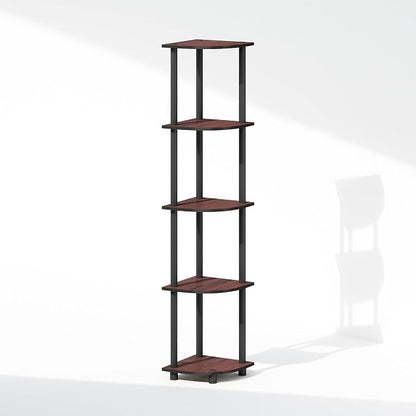 Furinno Turn-N-Tube Storage Shelves, 5-Tier Book Shelf, Corner Shelf, Toolless Open Shelves, for Organization and Storage, Living Room, Home Office, Hallway, Bedroom, Dark Cherry