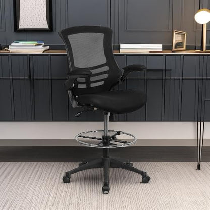 Flash Furniture Kelista Mid-Back Swivel Office Chair with Adjustable Seat Height, Ergonomic Mesh Desk Chair with Flip-Up Armrests, Black