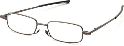 Foster Grant Gavin Fold Flat Rectangular Reading Glasses, Gunmetal/Transparent, 48 mm + 3