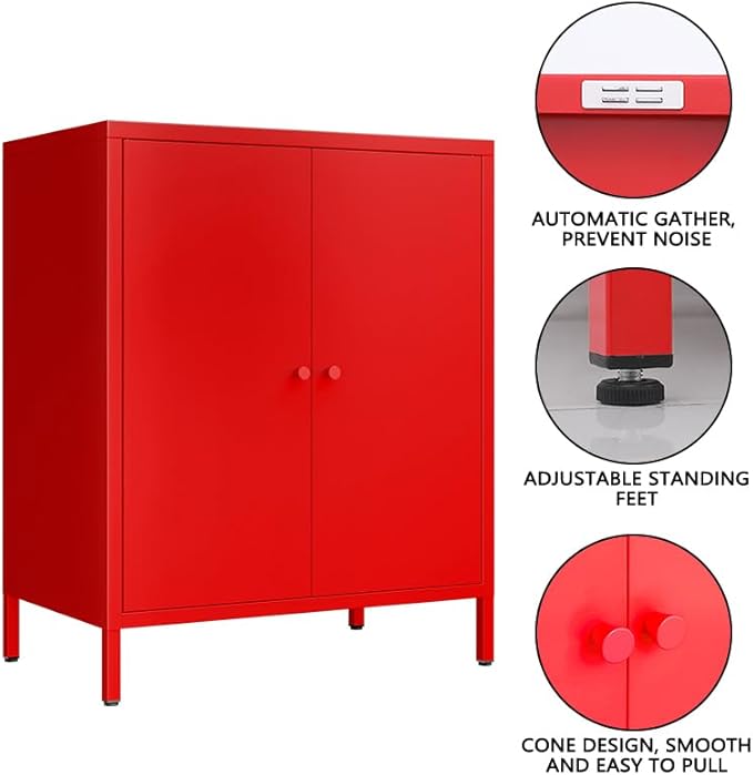 2 Door Metal Accent Storage Cabinet-Locker Cabinet for Office Room,Garage-Metal Storage Cabinet with 1 Adjustable Shelves (red)