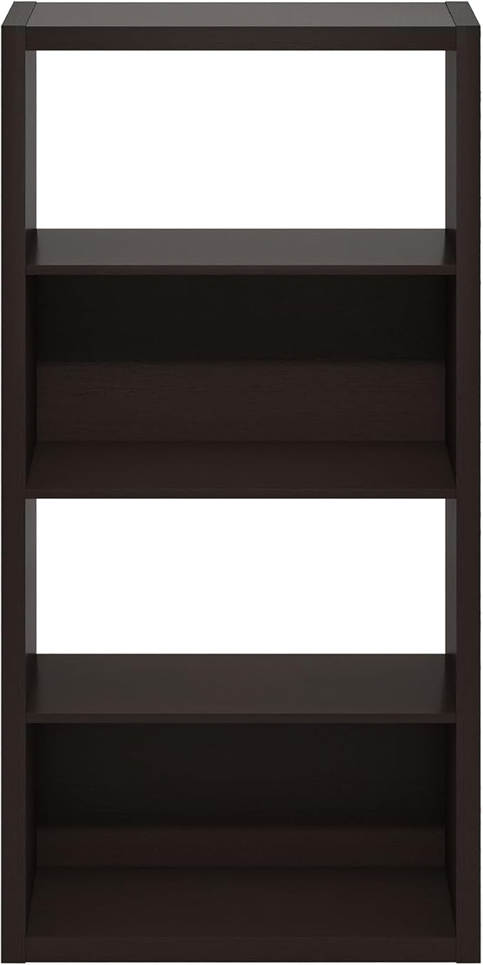 Furinno Viola Book Shelf, 4-Tier Bookshelf, Extra Thick Frame Bookcase with Open Shelf, Open Back Design, 11.3" x 23.2" x 45.4", for Living Room, Bedroom, Home Office, Black Dark Oak