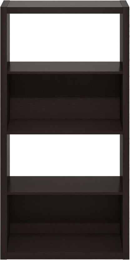 Furinno Viola Book Shelf, 4-Tier Bookshelf, Extra Thick Frame Bookcase with Open Shelf, Open Back Design, 11.3" x 23.2" x 45.4", for Living Room, Bedroom, Home Office, Black Dark Oak