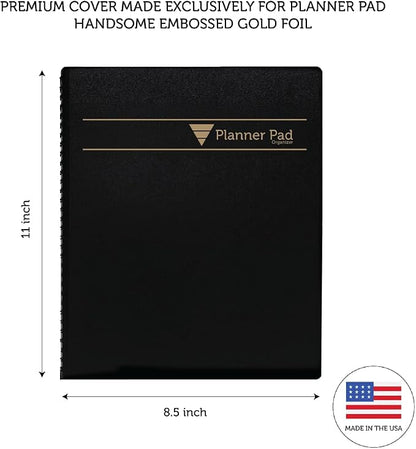 Planner Pad Spiral Bound January-December 2026/ Calendar Year 8 1/2" x 11" Large 3-Tier Funnel Down 12 Month Organizer, Black Cover/Black Ink