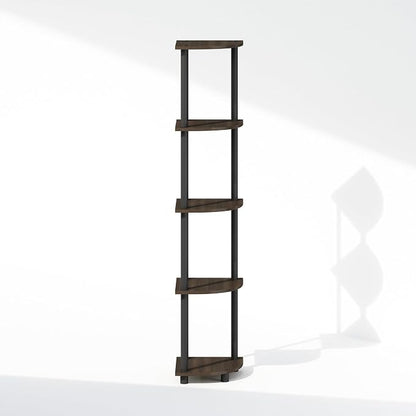 Furinno Turn-N-Tube Storage Shelves, 5-Tier Book Shelf, Corner Shelf, Toolless Open Shelves, for Organization and Storage, Living Room, Home Office, Hallway, Bedroom, Dark Brown Grain
