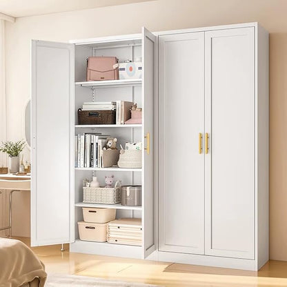 71" H Metal Storage Cabinet, Tall Storage Cabinet with Doors & 4 Adjustable Shelves, White Pantry Cabinet for Kitchen, Dining Room & Living Room