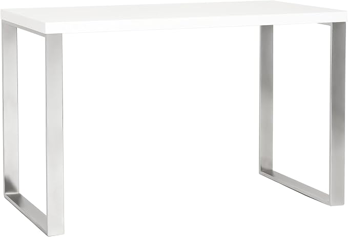 Euro Style Dillon 47" Home Office Writing Gaming Desk | Modern Industrial Elegance | Glossy Wood Finish | Professional-Grade Construction for Daily Use | White with Polished Stainless Legs