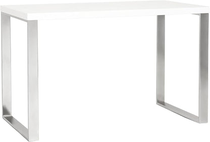 Euro Style Dillon 47" Home Office Writing Gaming Desk | Modern Industrial Elegance | Glossy Wood Finish | Professional-Grade Construction for Daily Use | White with Polished Stainless Legs